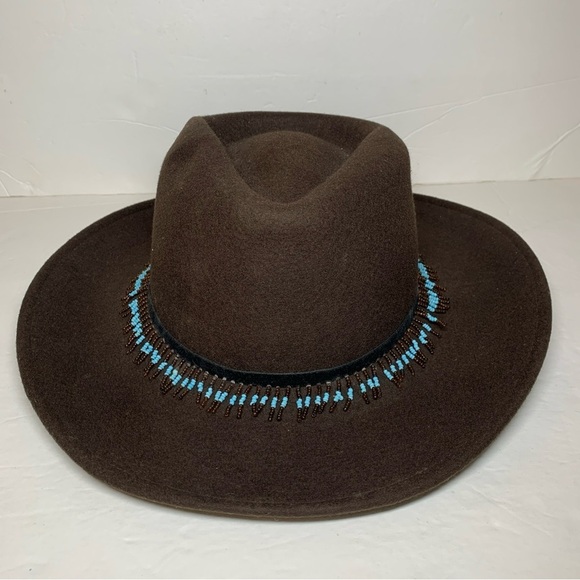 Liz Claiborne Chocolate Brown Wide Brim Hat Fedora Beaded Strap main image 8